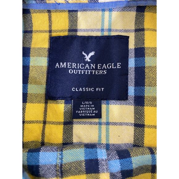 American Eagle Mens Seriously Soft Flannel Shirt Sz Large Yellow Blue Plaid READ - Picture 4 of 12